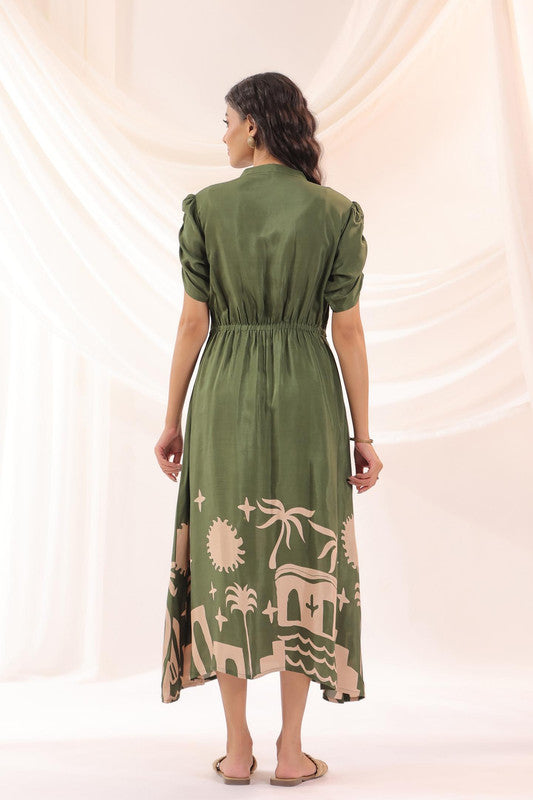 Olive Haven Scenic Printed Russian Silk Dress