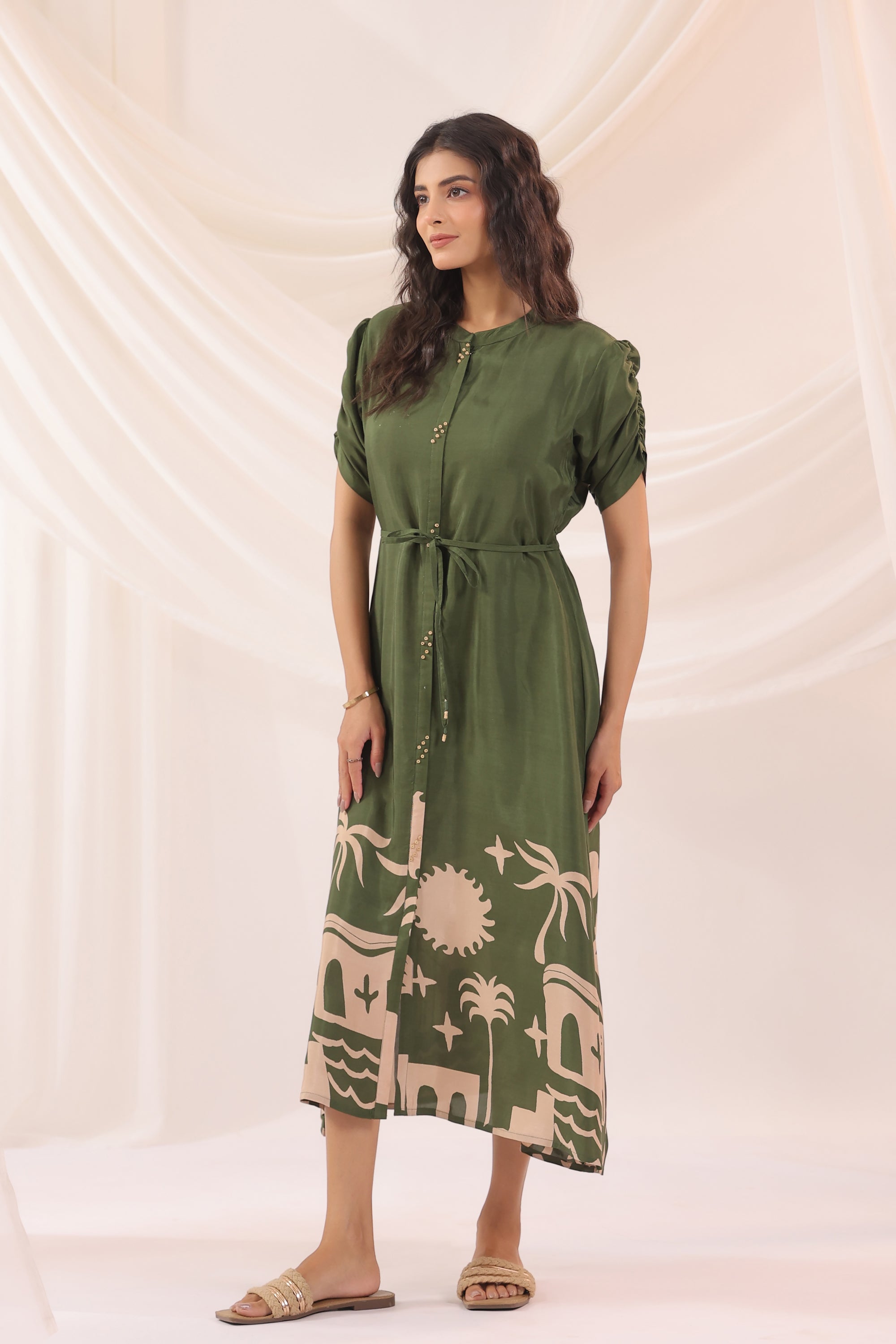 Olive Haven Scenic Printed Russian Silk Dress