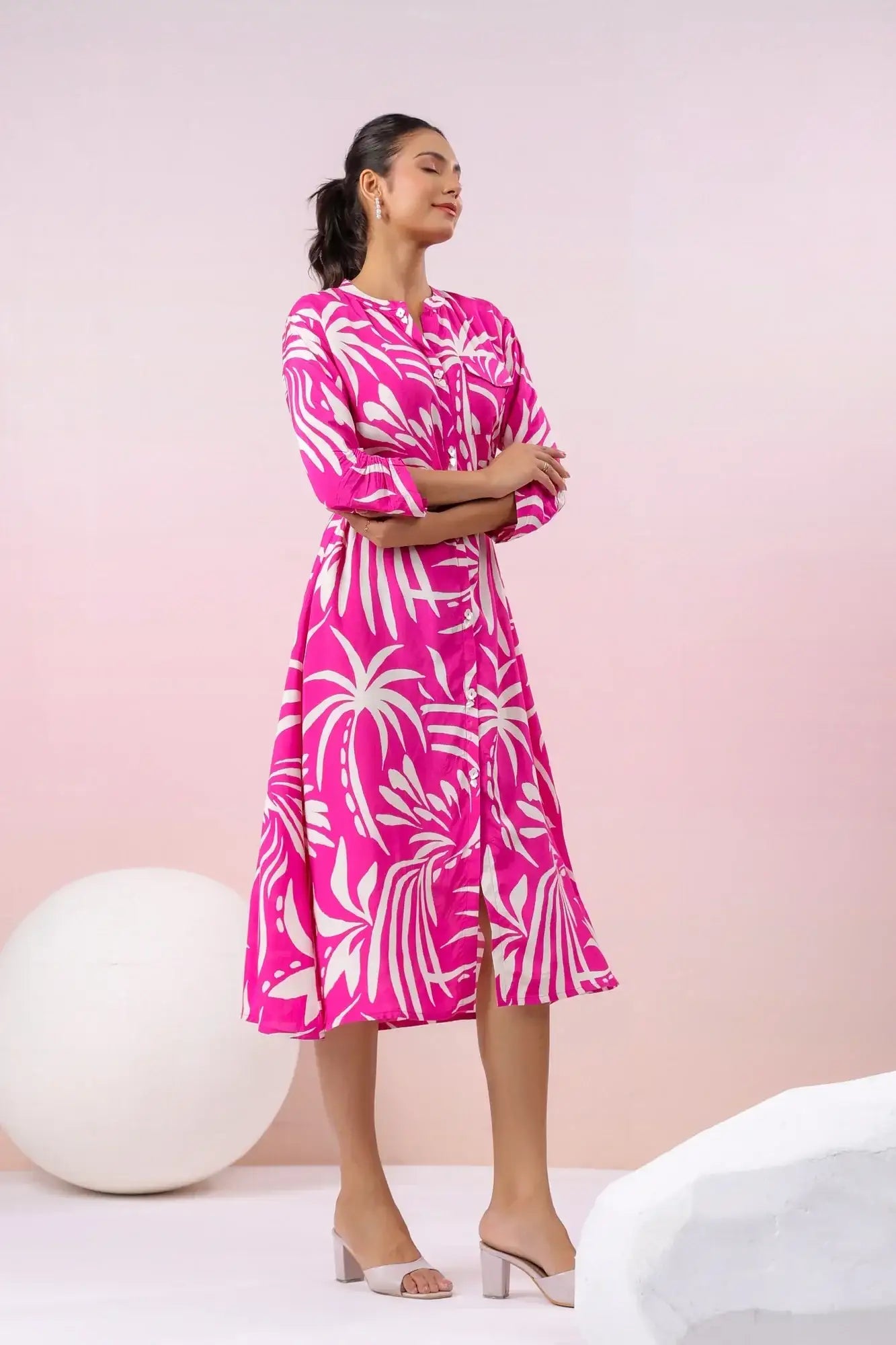 Palm Paradise Pink Russian Silk Dress