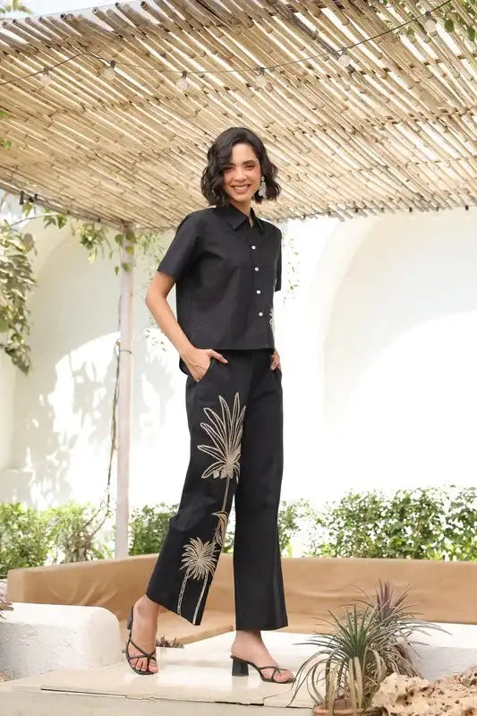 Palm Black Cotton Co-ord Set