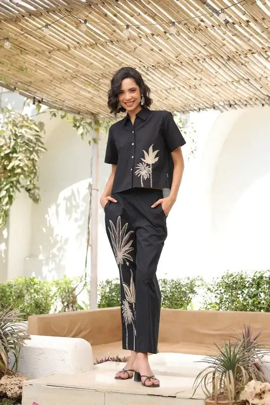 Palm Black Cotton Co-ord Set