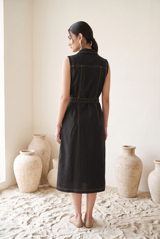 Black Cotton Flex Dress