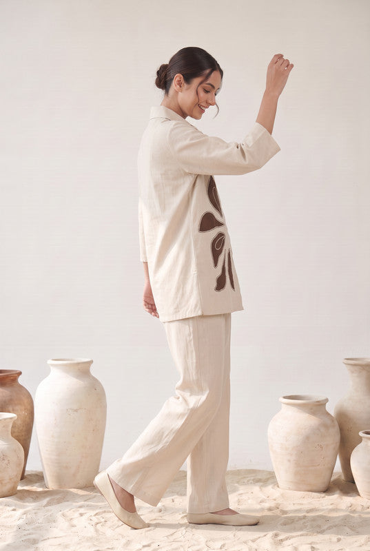 Ivory Cotton Flex Leaf Appliqué Co-ord Set