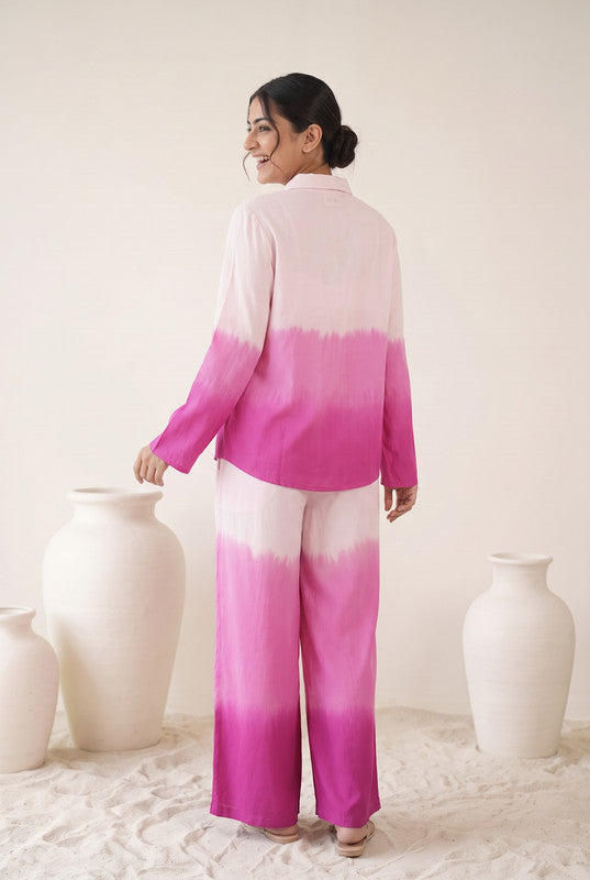 Pink & White Ombre Cotton Flex Co-Ord Set
