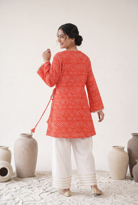 Red Printed Cotton Flex Wrap Style Top Set