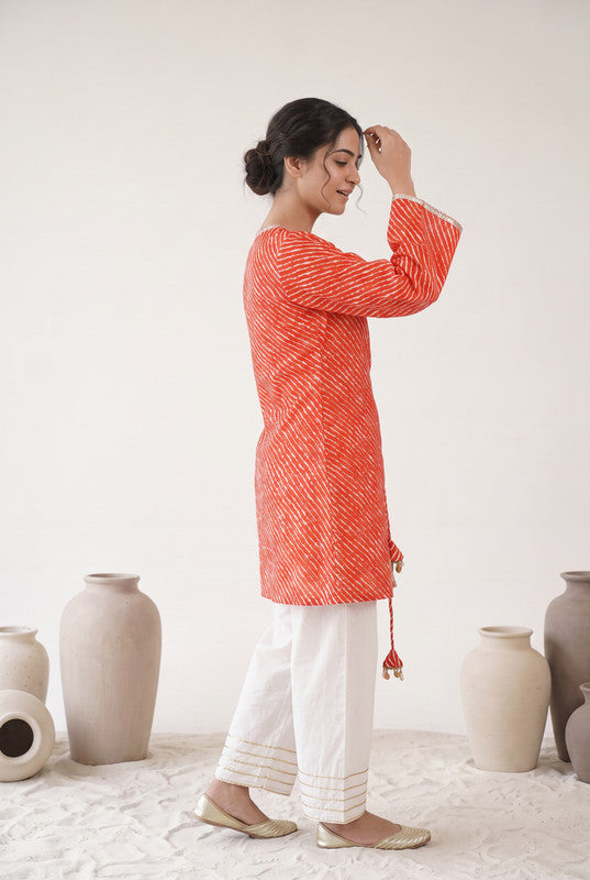 Red Printed Cotton Flex Wrap Style Top Set