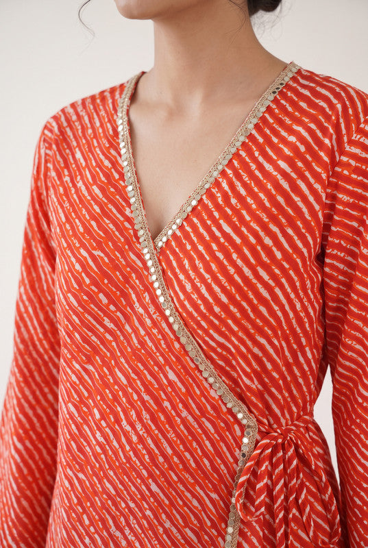 Red Printed Cotton Flex Wrap Style Top Set