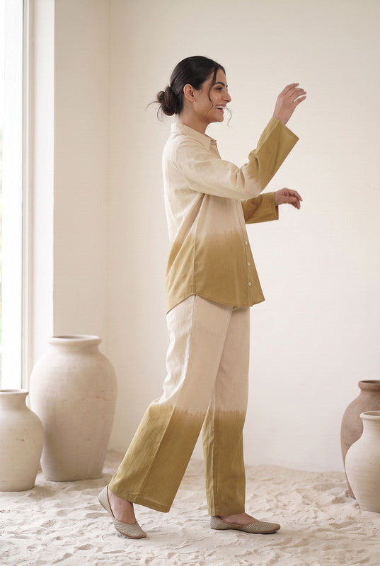 Beige & Mustard Ombre Cotton Flex Co-Ord Set