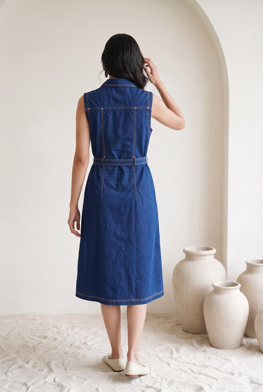 Indigo Blue Denim Cotton Flex Dress