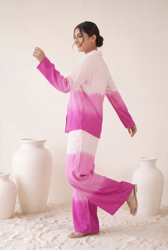 Pink & White Ombre Cotton Flex Co-Ord Set