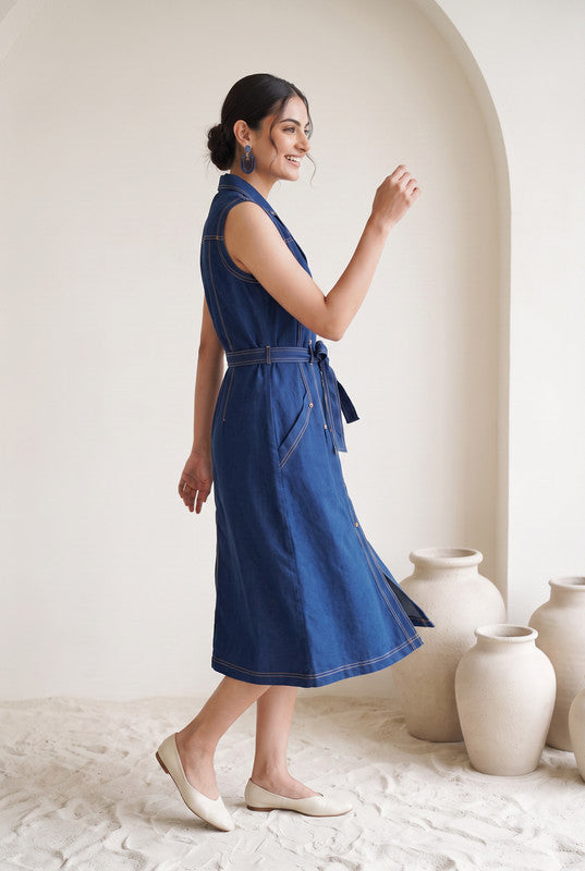 Indigo Blue Denim Cotton Flex Dress