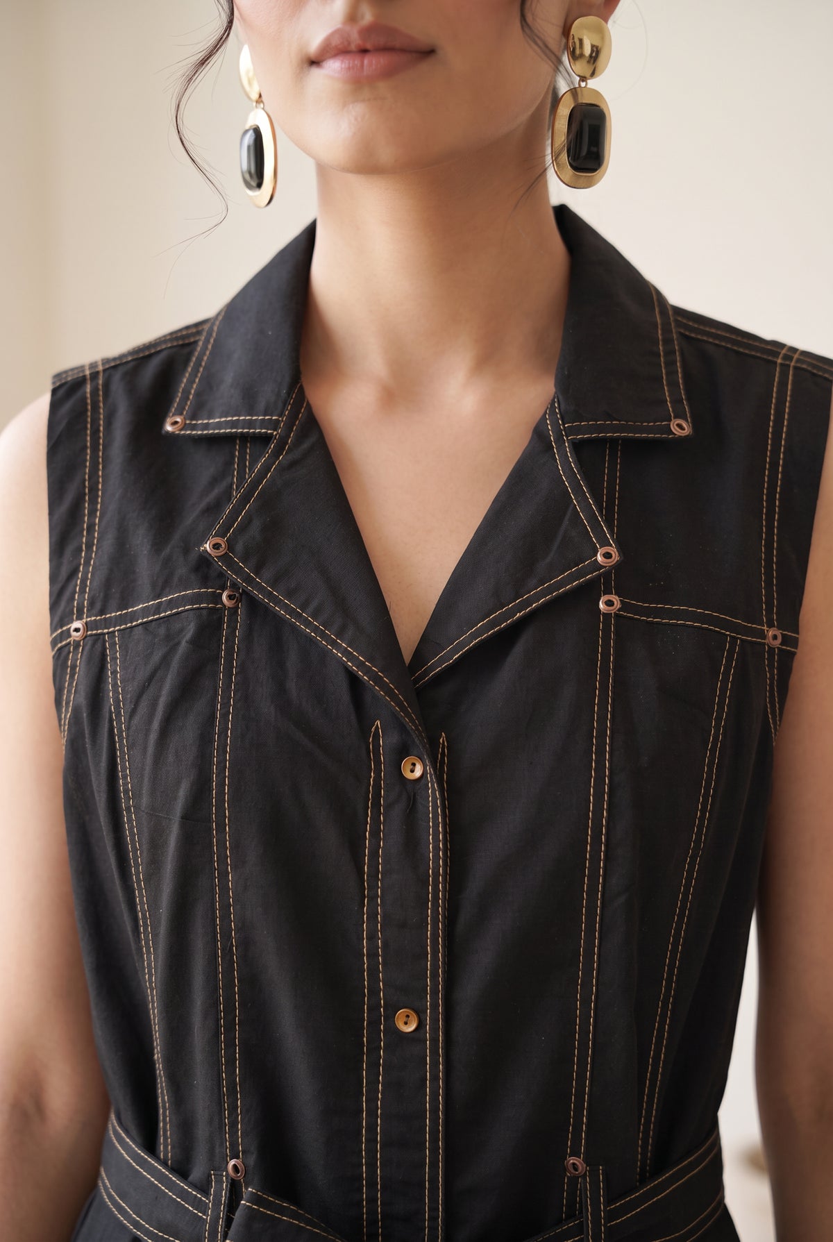 Black Cotton Flex Dress
