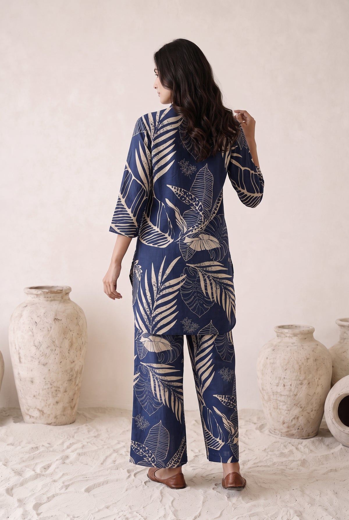 Navy Blue Floral Cotton Flex Co-ord Set
