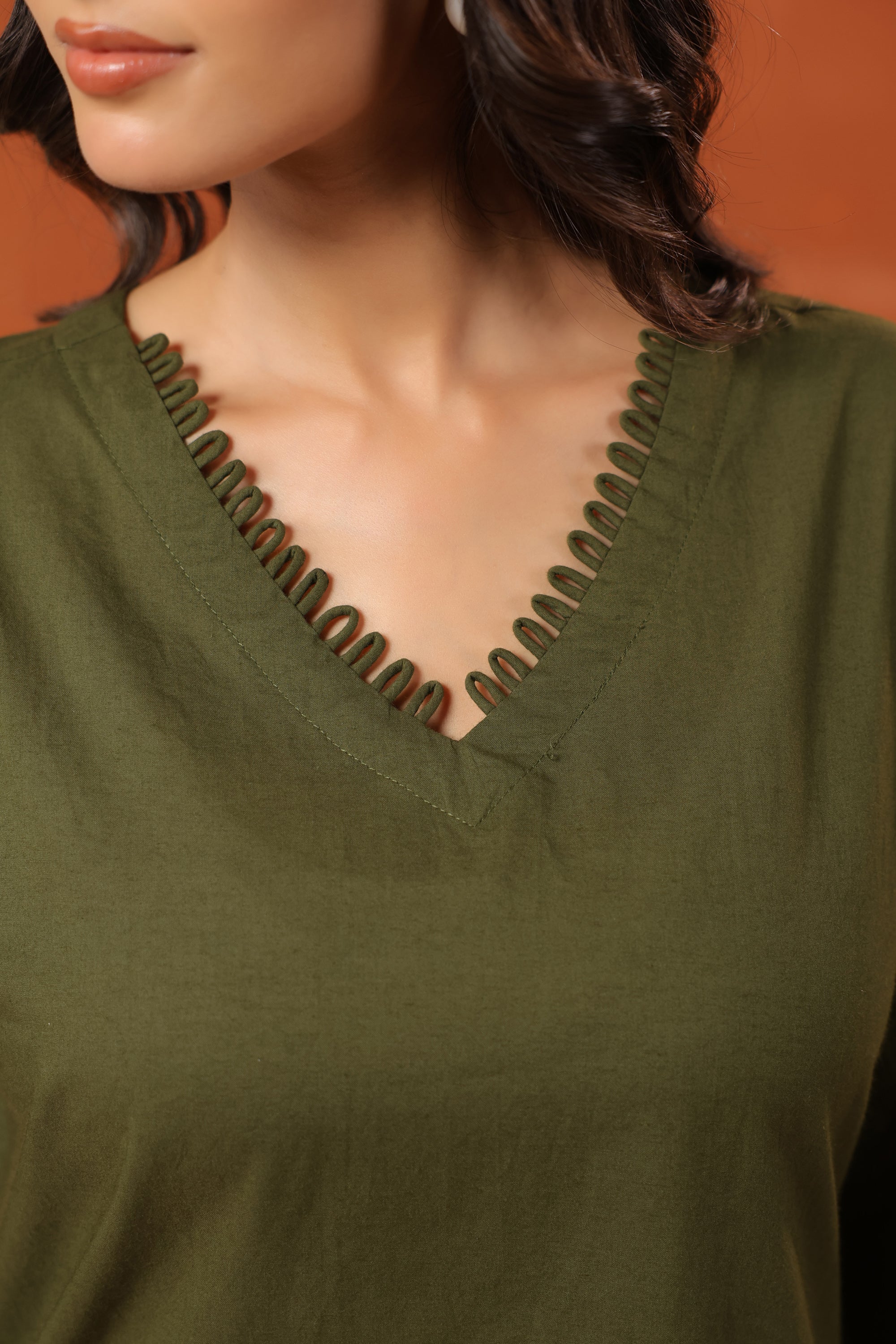 Green Floral Placement Embroidered Cotton Top Palazzo Co-ord Set