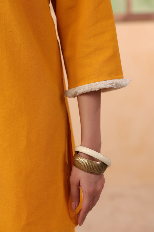 Mustard Yellow Elegant Solid Cotton Flex Co-ord Set