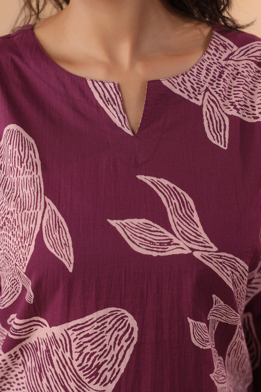 Purple Fish Motif Printed Cotton Co-ord Set