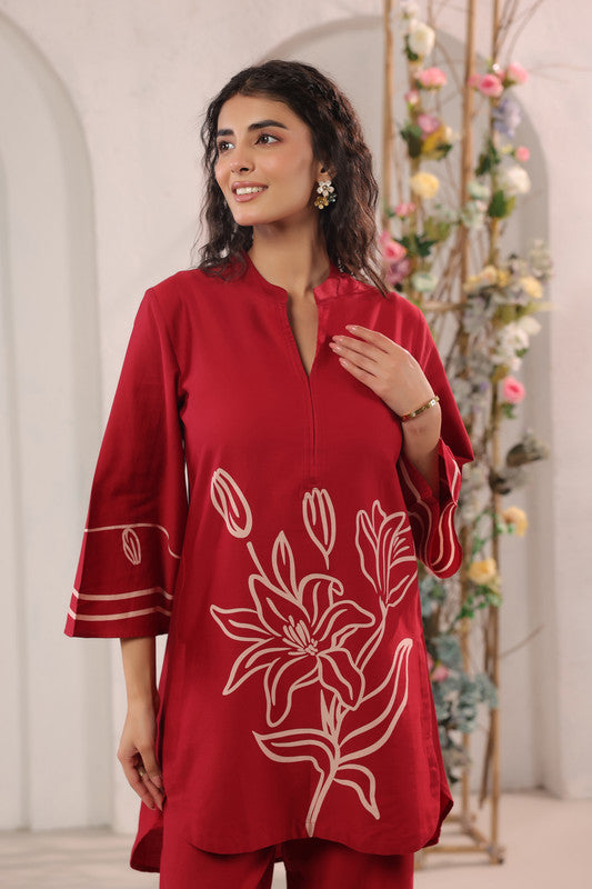Red Statement Floral Printed Cotton Co-ord Set