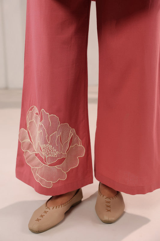 Dusty Peach Floral Motif Embroidered Cotton Flex Co-ord Set