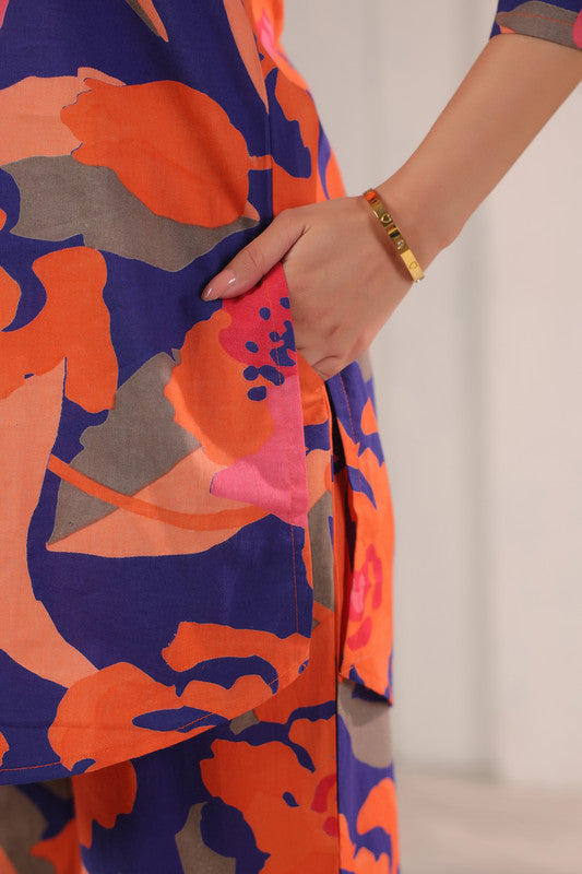 Multicolor Abstract Floral Printed Cotton Co-ord Set