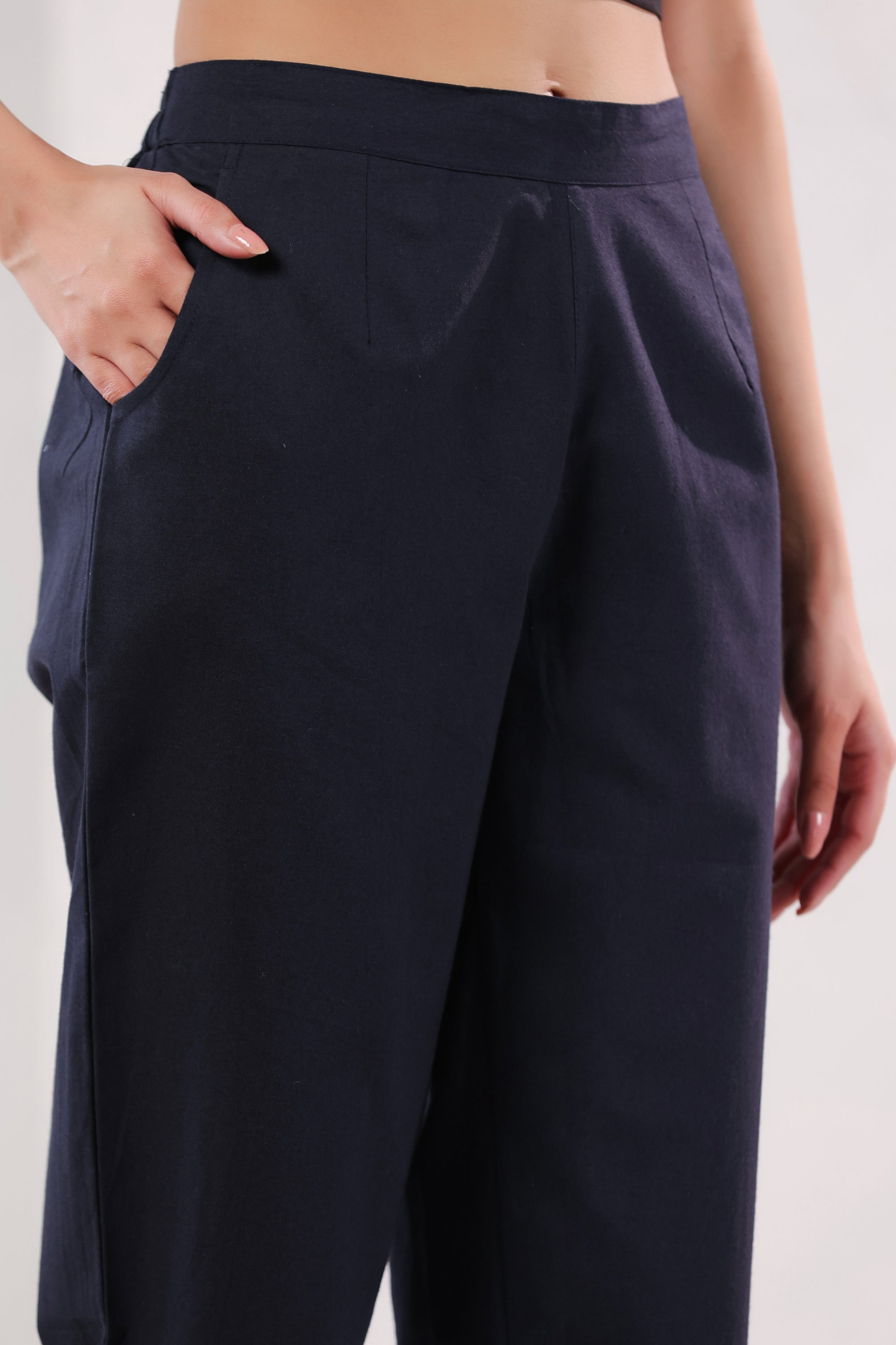 Smart Fit Navy Blue Straight Fit Formal Cotton Pants