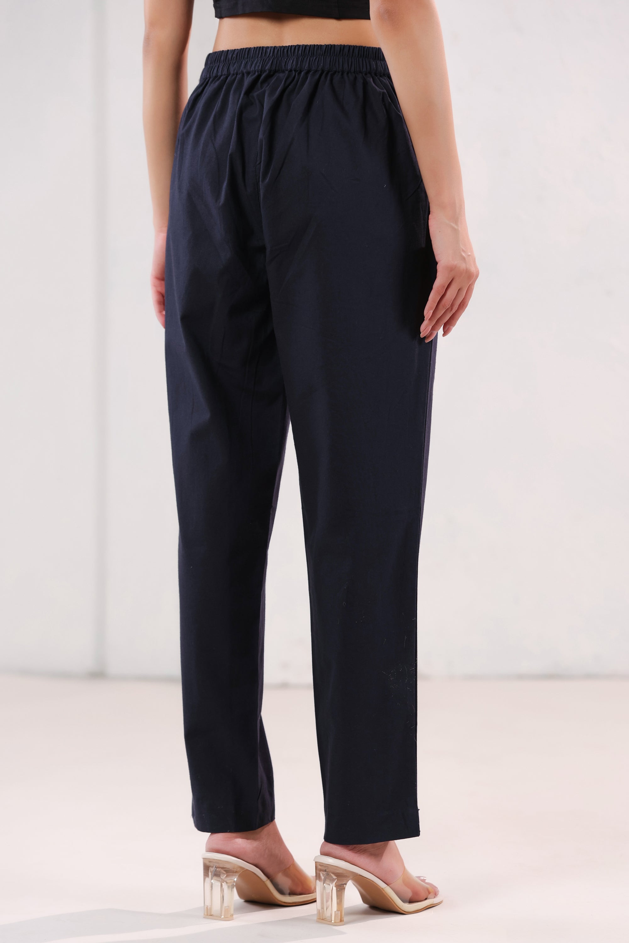 Smart Fit Navy Blue Straight Fit Formal Cotton Pants