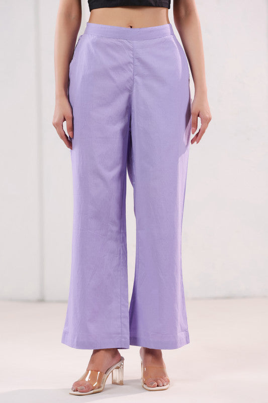 Solid Lavender High Waist Wide Leg Relaxed Fit Cotton Pants