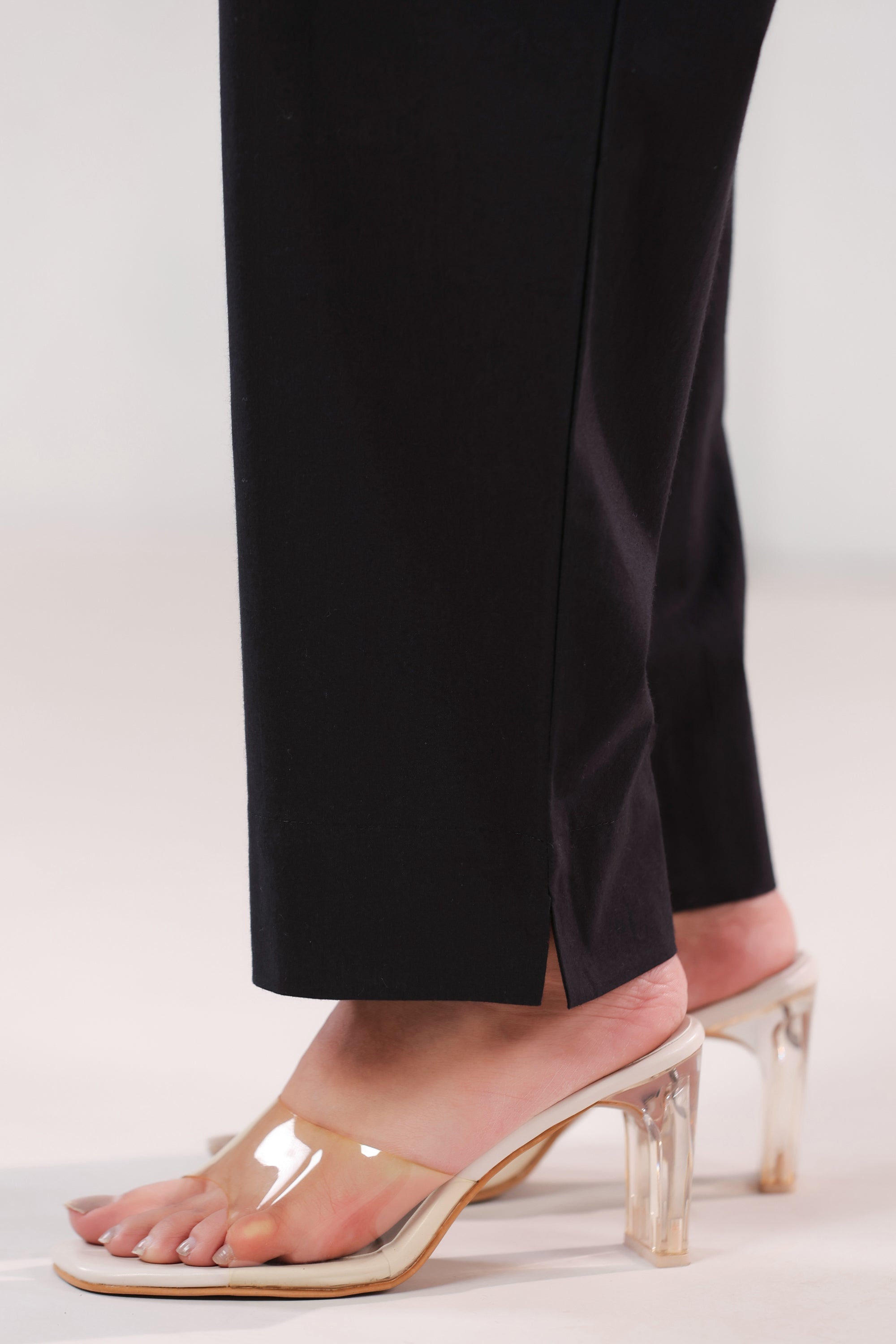 Solid Black Straight Ankle Length Cotton Pants