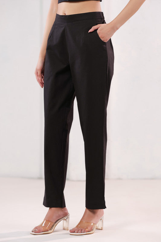 Classic Solid Dark Brown Ankle Length Cotton Pants