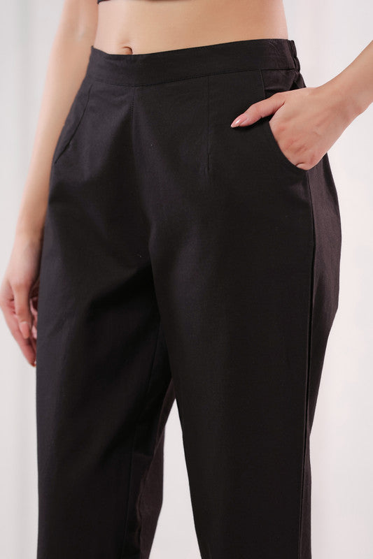 Classic Solid Dark Brown Ankle Length Cotton Pants