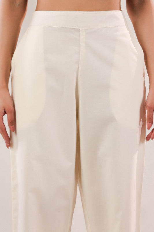 Solid Off-White High Waist Straight Fit Cotton Pants