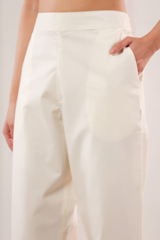 Solid Off-White High Waist Straight Fit Cotton Pants