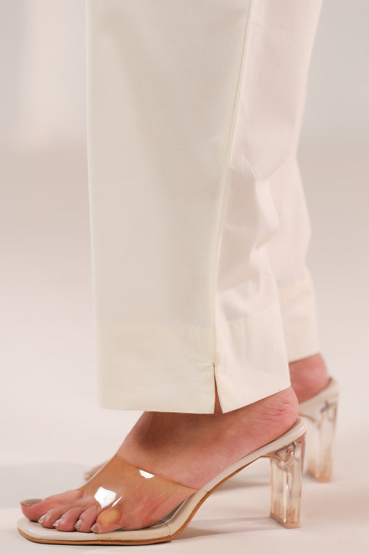 Solid Off-White High Waist Straight Fit Cotton Pants