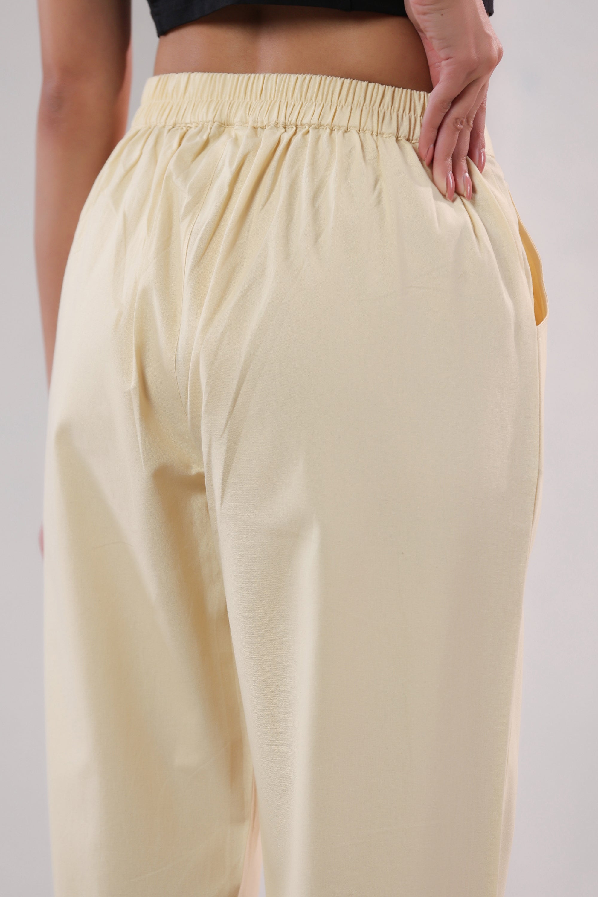 Solid Ivory Straight Fit Cotton Pants