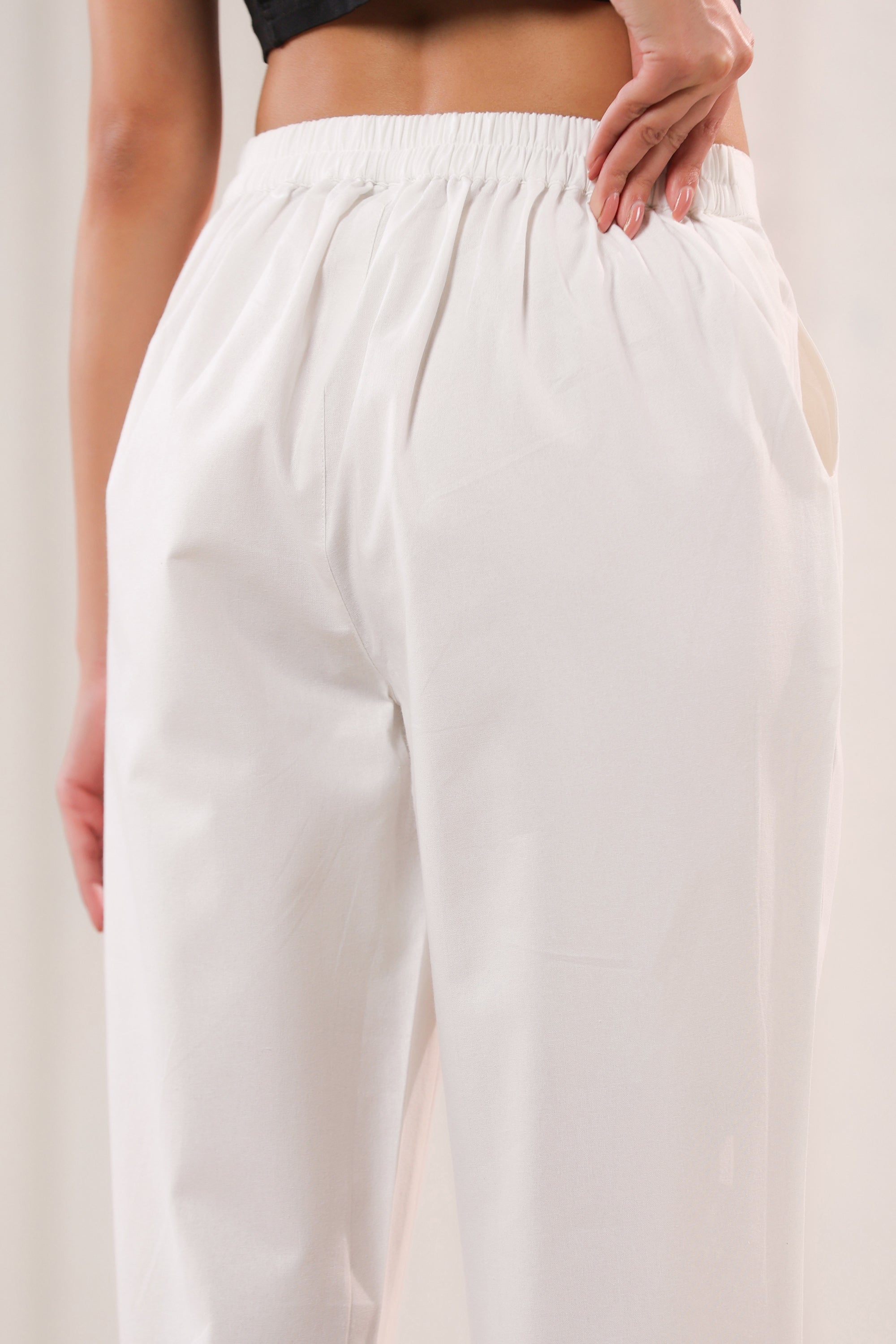 Solid White Straight Fit & Ankle Length Cotton Pants