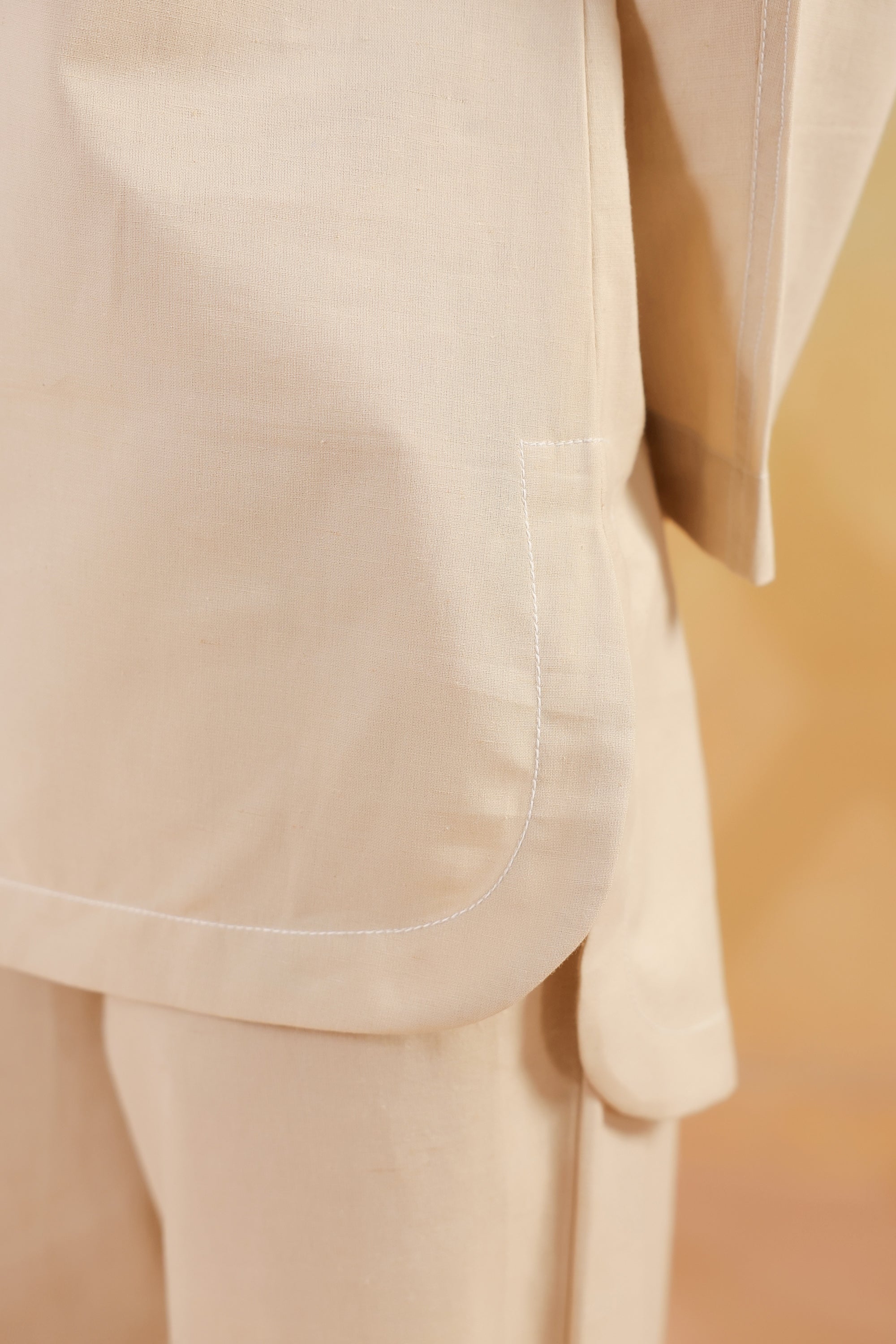 Beige Solid Cotton Flex Shirt Style Everyday Comfort Co-ord Set