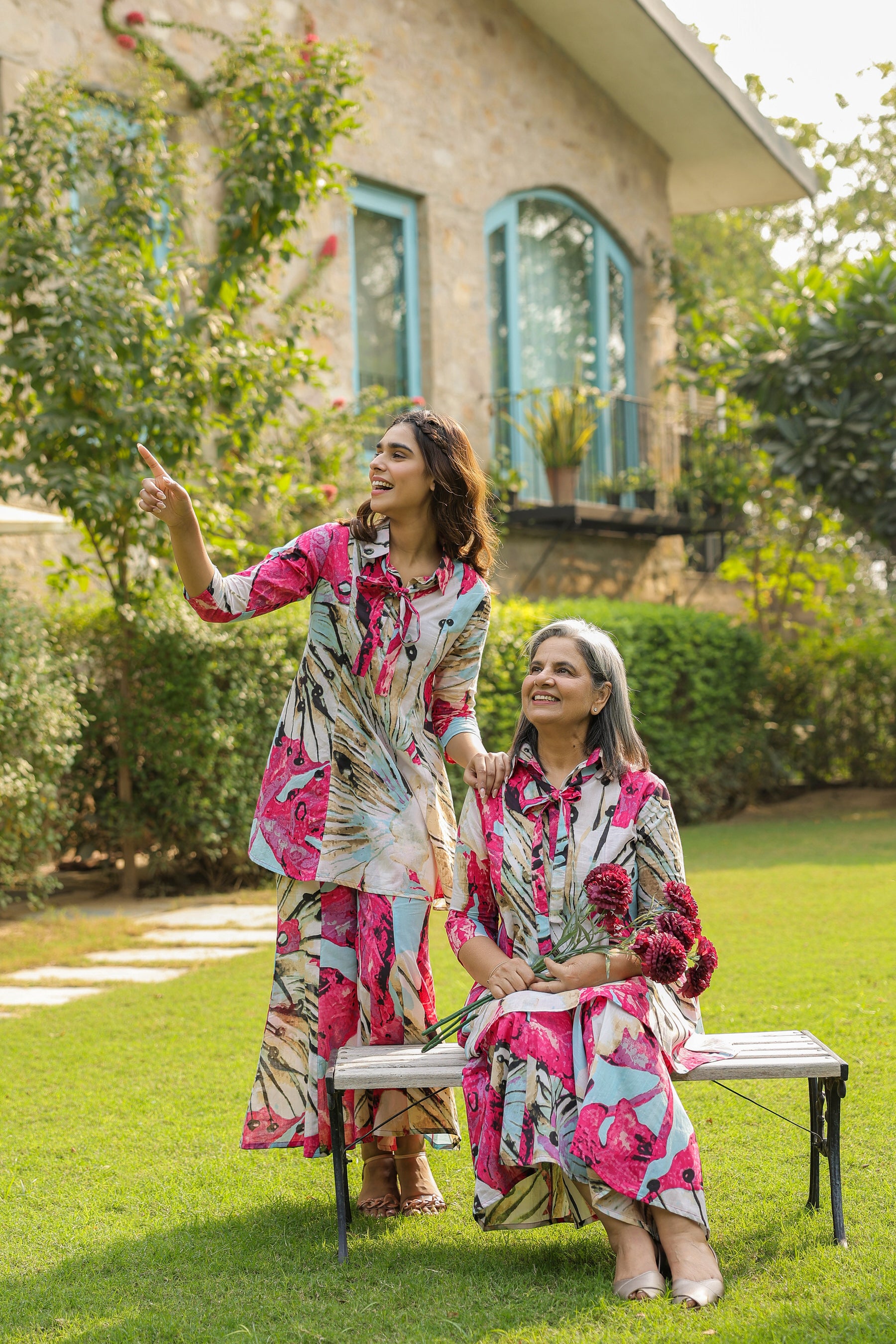 Crimson Mural on Cotton Co-ord Set