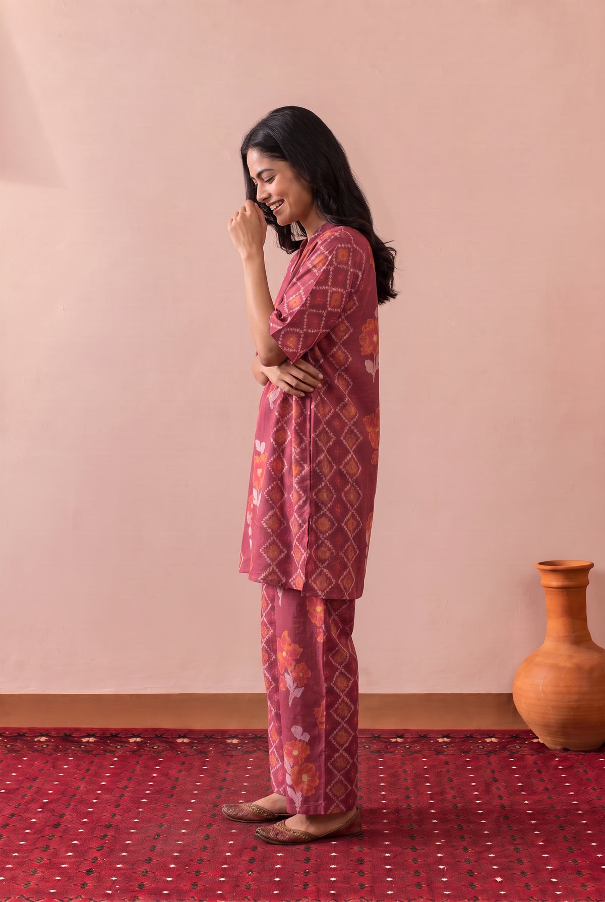Maroon Floral Mosaic Printed Cotton Co-ord Set