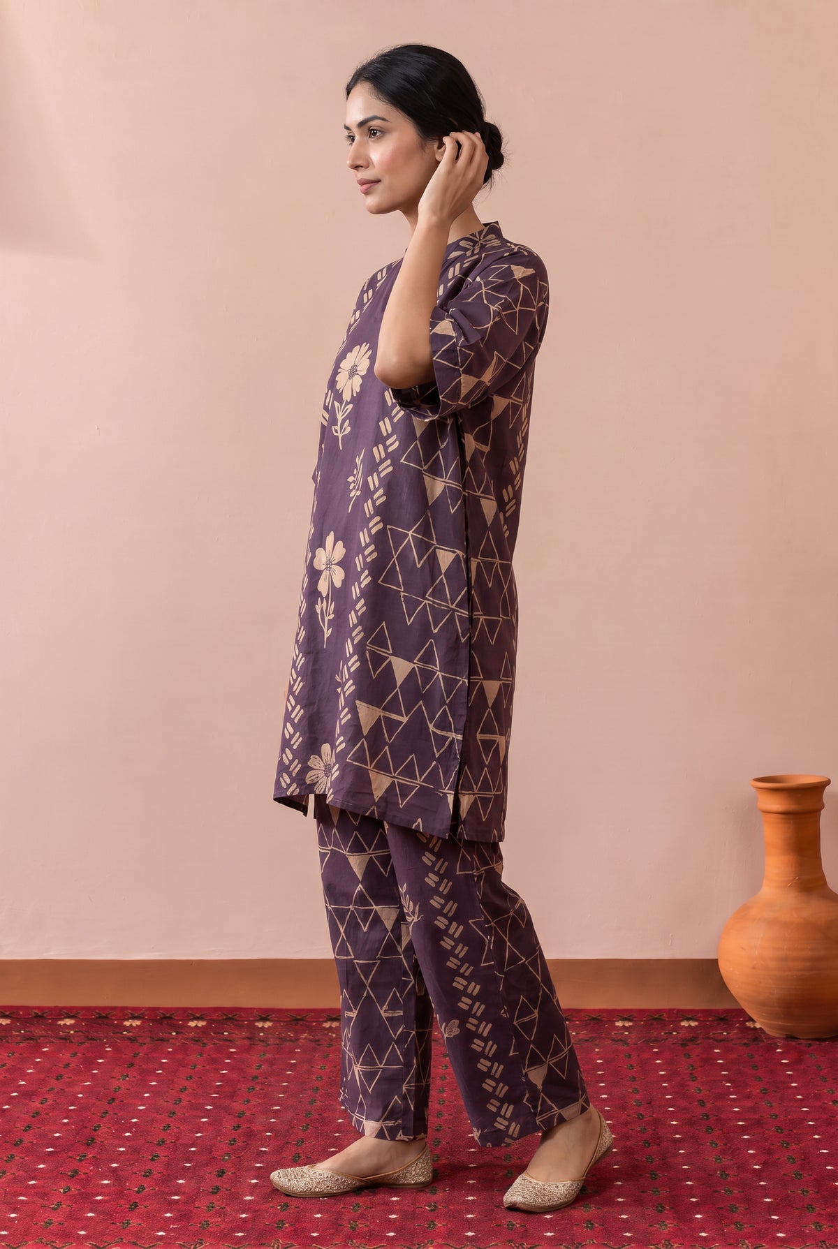 Purple Flora Geo-Printed Cotton Co-ord Set