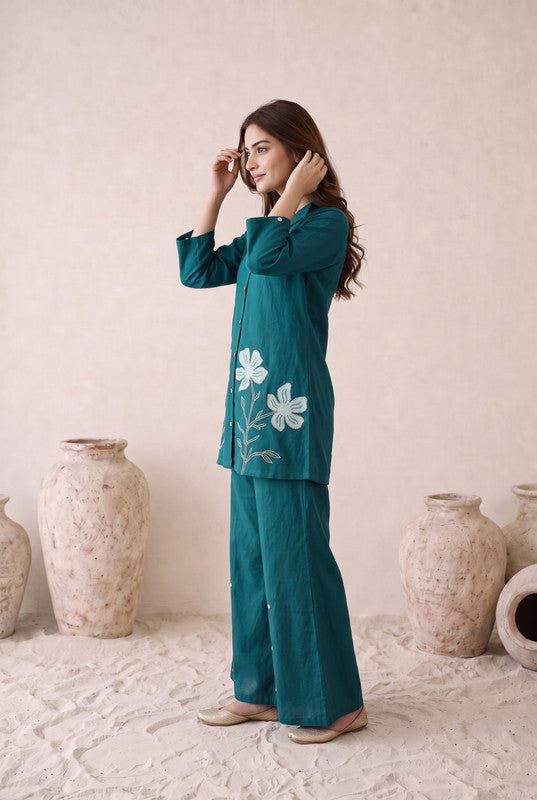 Teal Bloom Cotton Flex Co-Ord Set