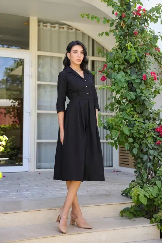 Black Aura Cotton Flex Dress