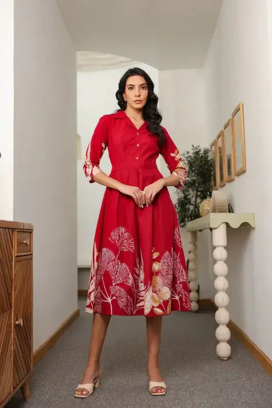 red safari dress Coolples Made In Italy Womens Red SS Floral Safari Maxi Dress NWT