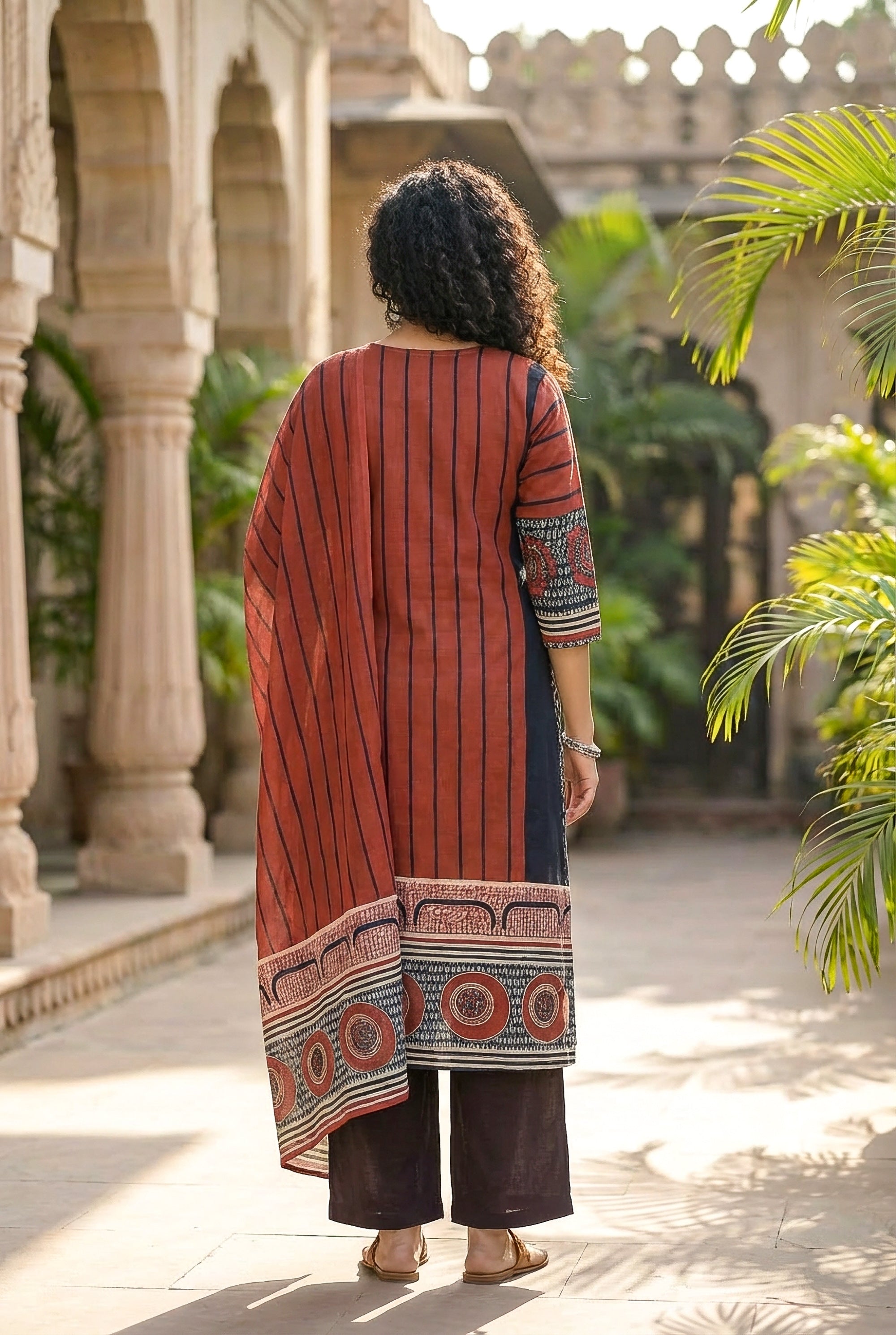 Classic Rust Red Ethnic Motif Printed Kurta Set with Dupatta