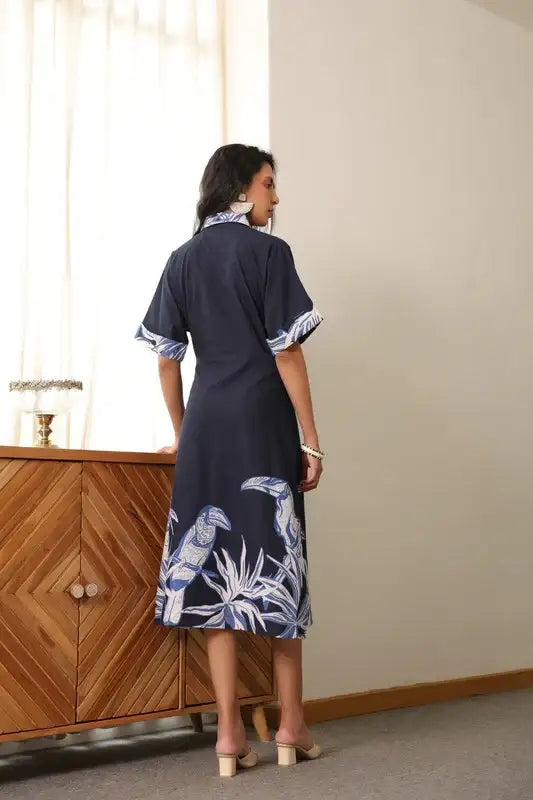 Indigo Birdscape Cotton Dress