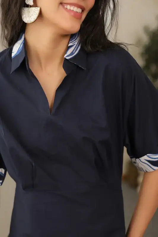 Indigo Birdscape Cotton Dress