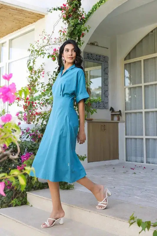 Azure Breeze  Cotton Flex Dress