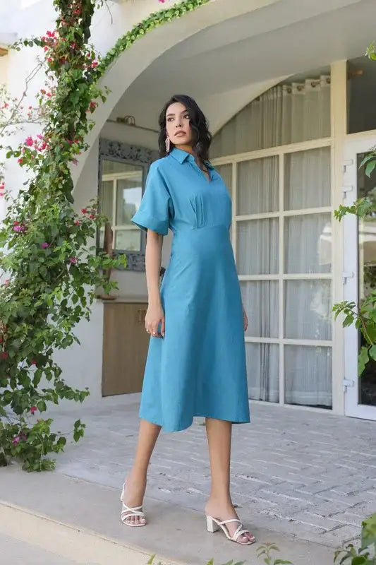 Azure Breeze  Cotton Flex Dress