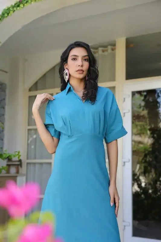 Azure Breeze  Cotton Flex Dress