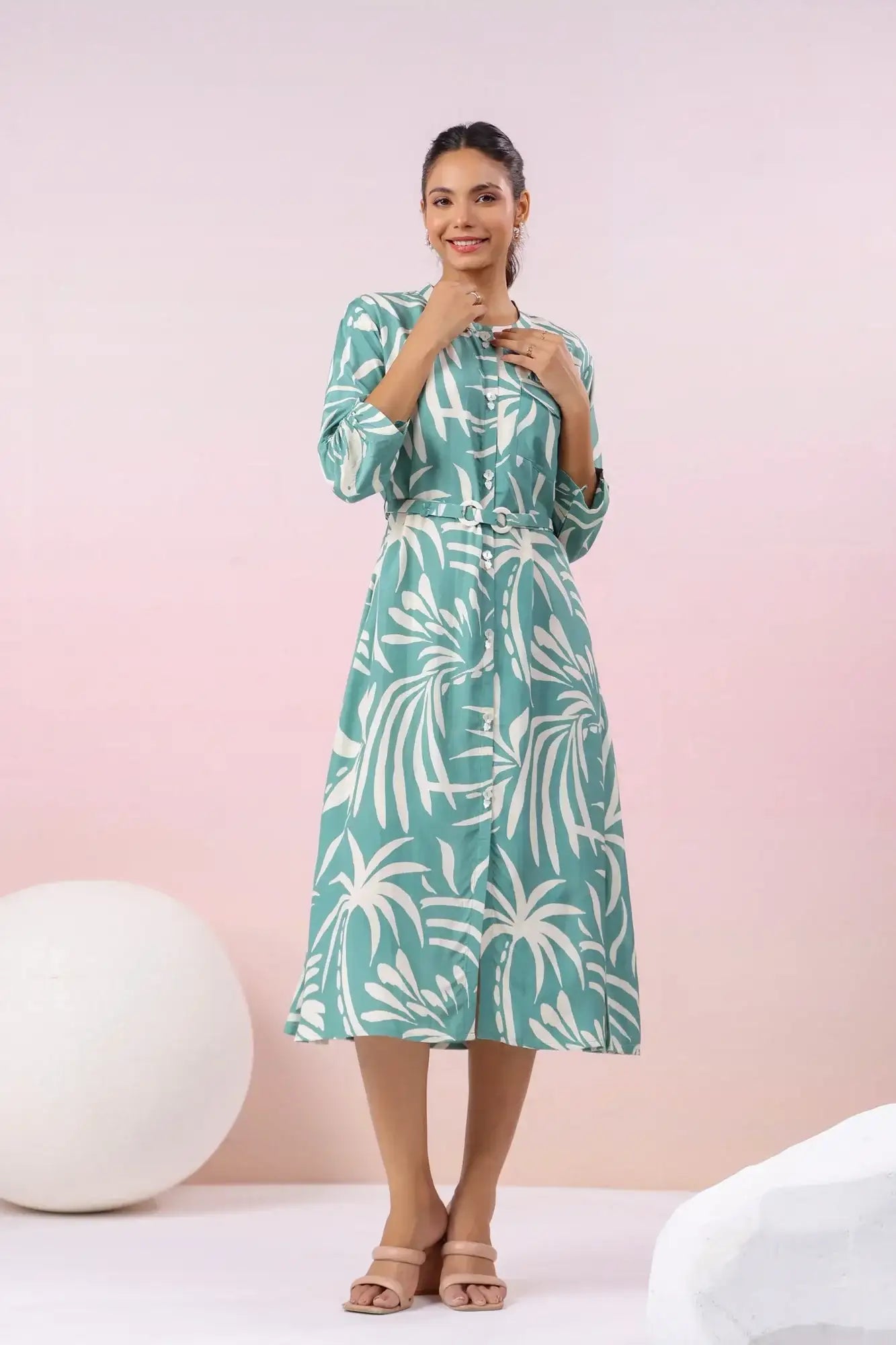 Coastal Paradise Teal Russian Silk Dress