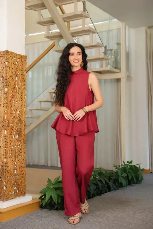 Ruby Flow Sleeveless Russian Silk Co-ord Set