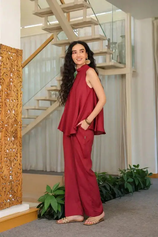 Ruby Flow Sleeveless Russian Silk Co-ord Set